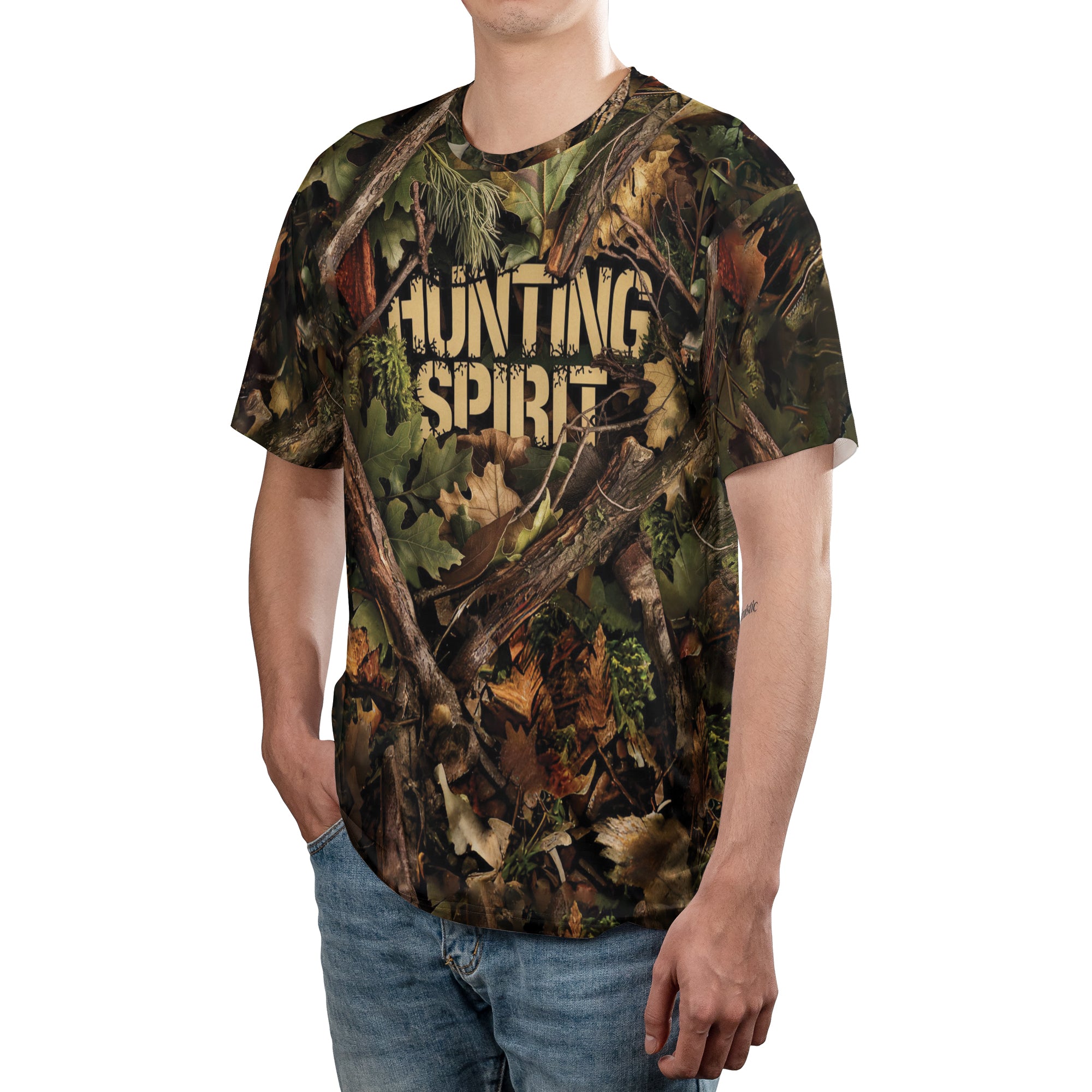 Hunting Spirit Stealth Camo T-Shirt - Branded Logo Design | Forest Camouflage