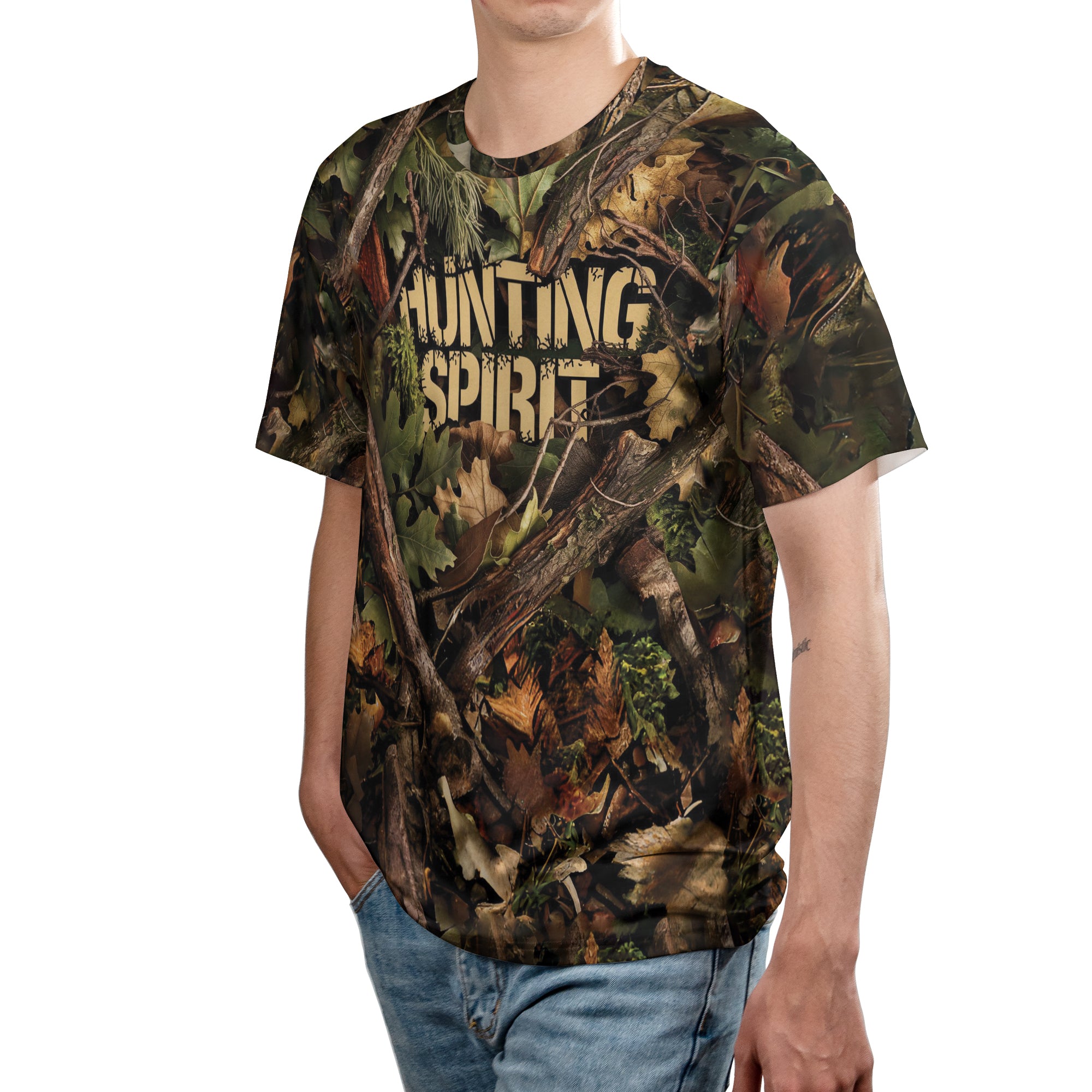 Hunting Spirit Stealth Camo T-Shirt - Branded Logo Design | Forest Camouflage