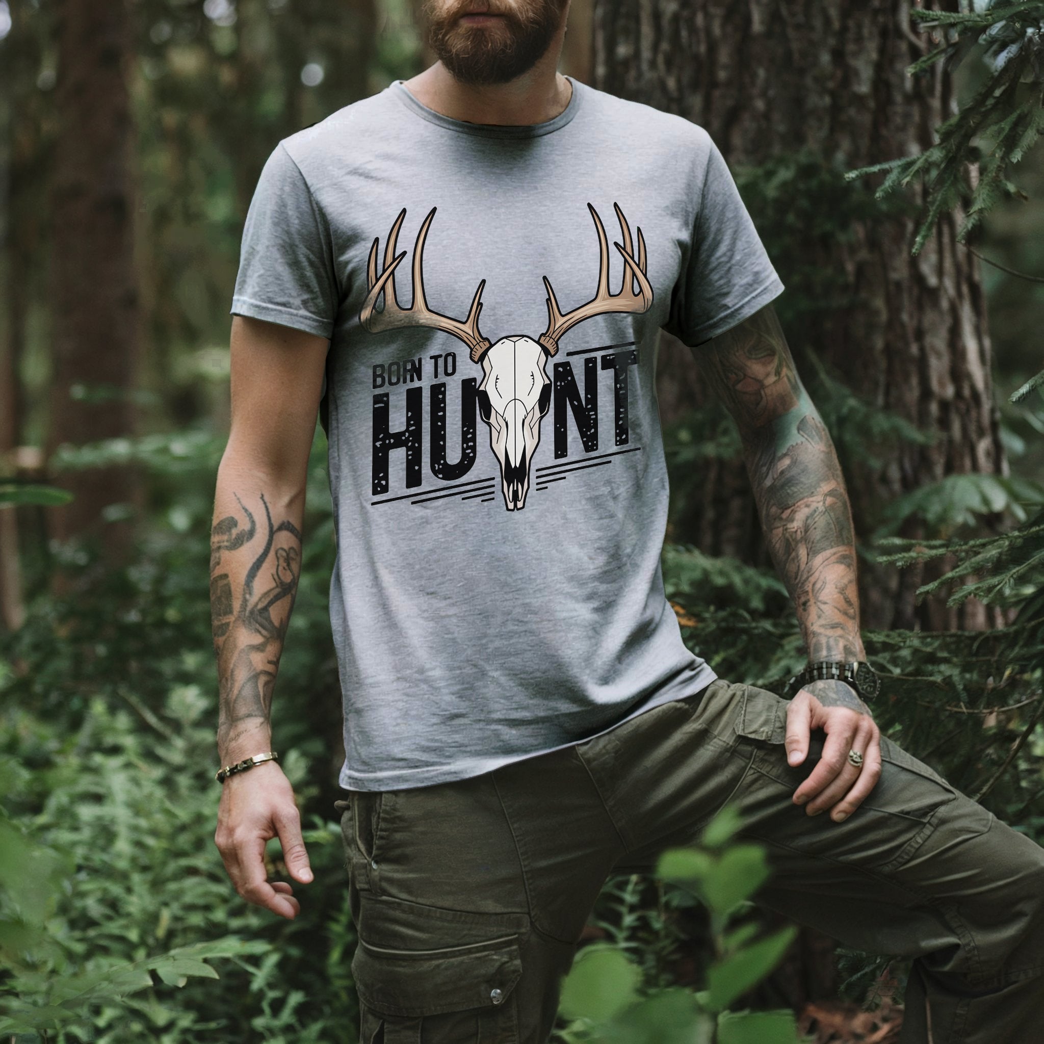 Born to Hunt T-Shirt - Antler Skull Graphic