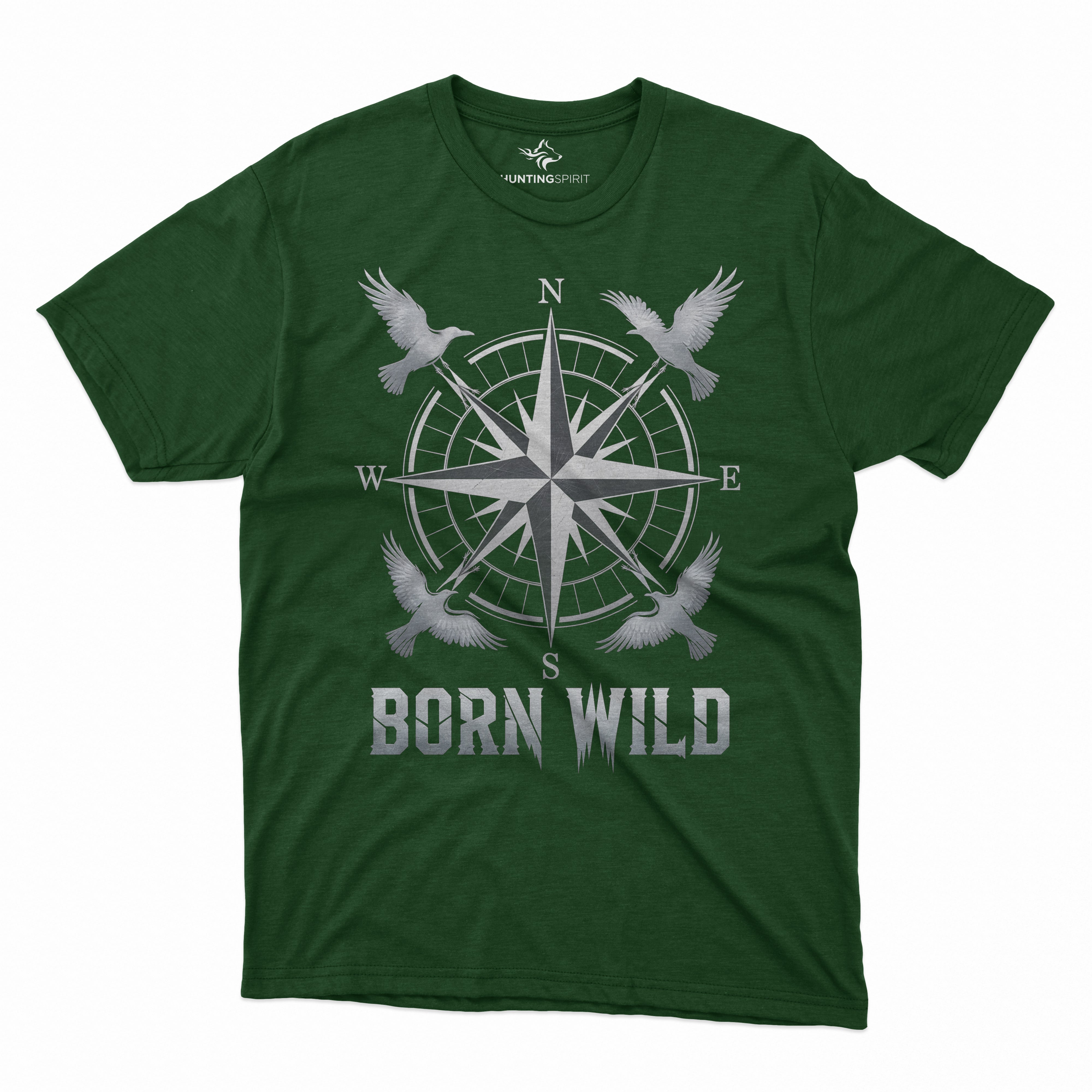 Born Wild T-Shirt - Compass and Bird Design